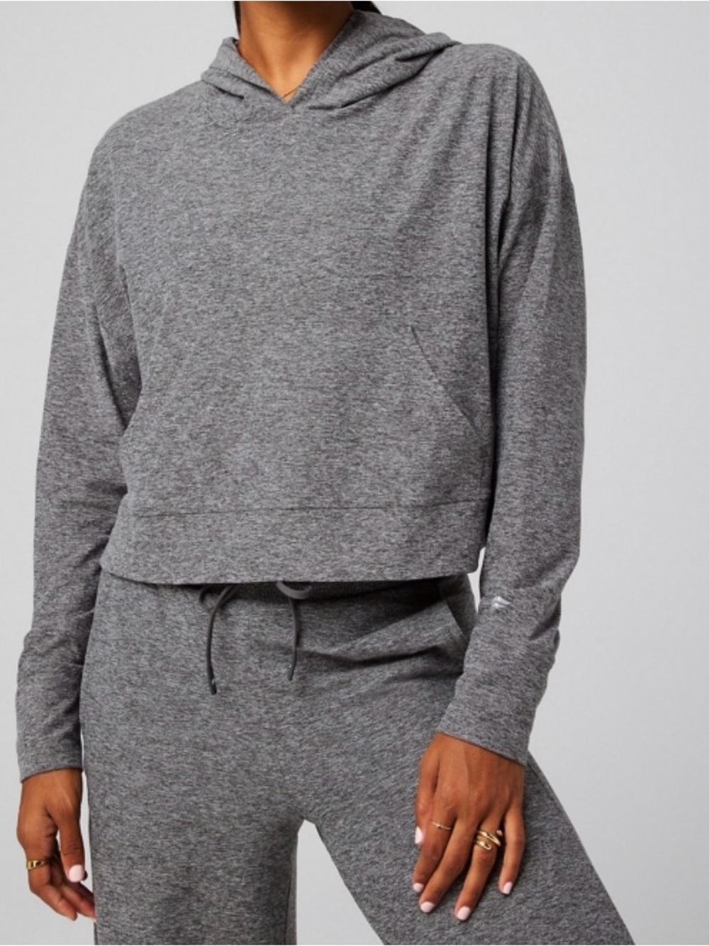 Fabletics Cloud Jersey Cropped Hoodie Size Small Charcoal Gray Heather
